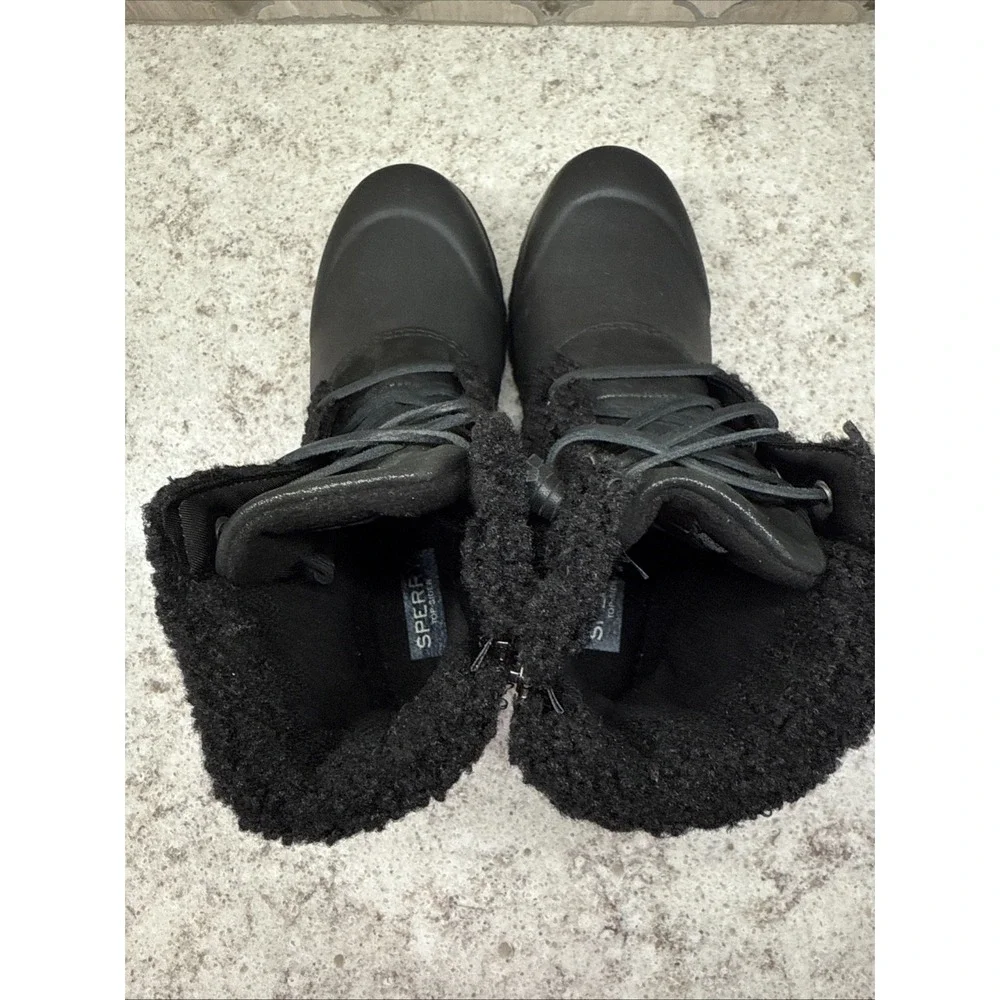 Sperry Top-Sider Womens Black Zipper Faux Fur Boots 3M Insulated 8.5 Medium
